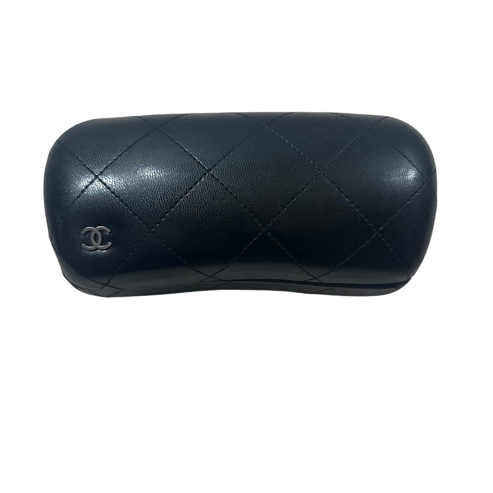 Chanel Black Quilted Leather Sunglasses Case Silver CC Logo Made in Italy